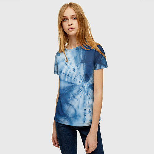 Женская футболка Синяя абстракция паутина / 3D-принт – фото 3
