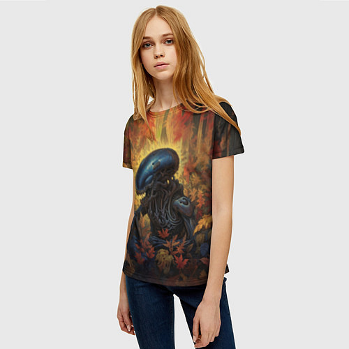 Женская футболка Чужой в осеннем лесу / 3D-принт – фото 3