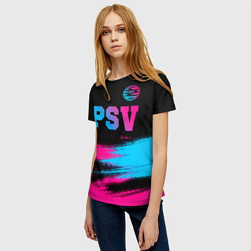 Женская футболка PSV - neon gradient посередине / 3D-принт – фото 3