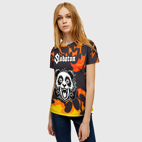 Женская футболка Sabaton рок панда и огонь / 3D-принт – фото 3