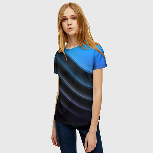 Женская футболка Геометрическая синяя абстракция на черном фоне мин / 3D-принт – фото 3
