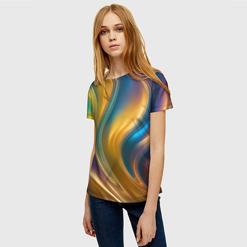 Женская футболка Жидкий разноцветный металл / 3D-принт – фото 3
