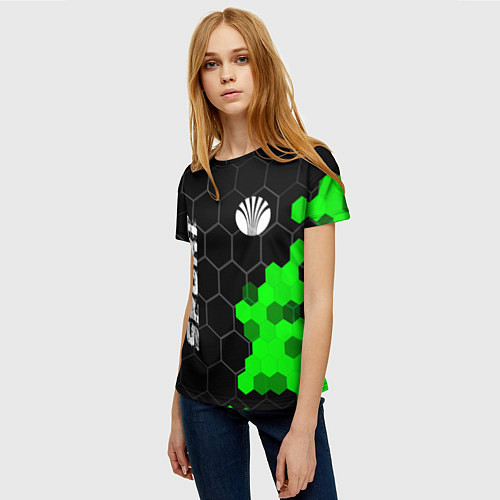 Женская футболка Daewoo green sport hexagon / 3D-принт – фото 3