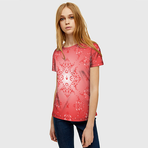 Женская футболка Красный симметричный узор / 3D-принт – фото 3