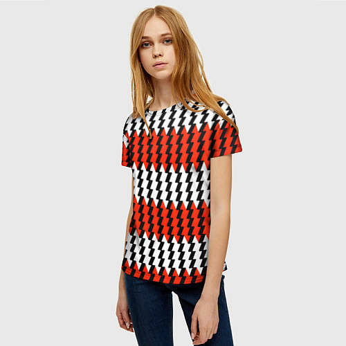 Женская футболка Вертикальные красно-белые полосы / 3D-принт – фото 3
