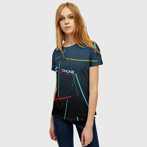 Женская футболка Разноцветные линии - keep online / 3D-принт – фото 3