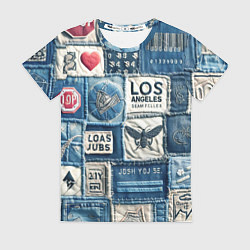 Женская футболка Лос Анджелес на джинсах-пэчворк