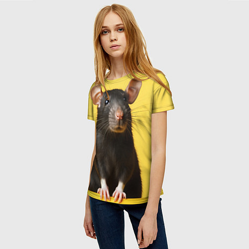 Женская футболка Крыса черная / 3D-принт – фото 3