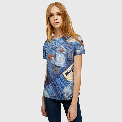 Женская футболка Vanguard jeans patchwork - ai art / 3D-принт – фото 3