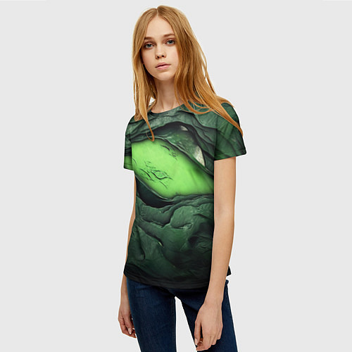 Женская футболка Разрез на зеленой абстракции / 3D-принт – фото 3