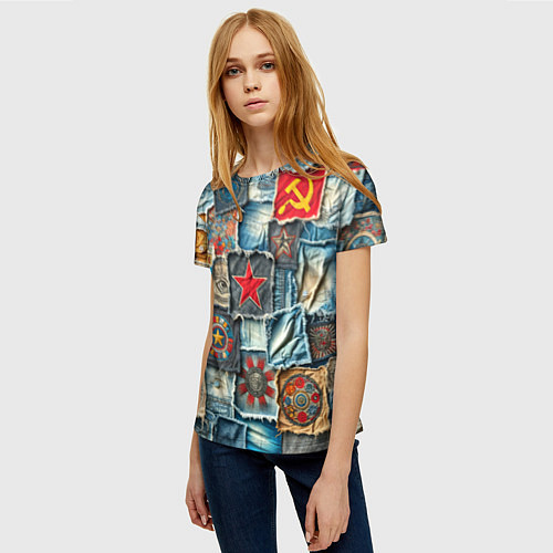 Женская футболка Ретро пэчворк СССР / 3D-принт – фото 3