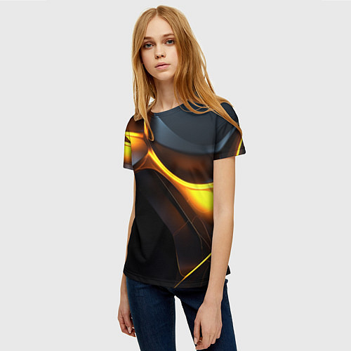 Женская футболка Разлом черных плит и оранжевая лава / 3D-принт – фото 3