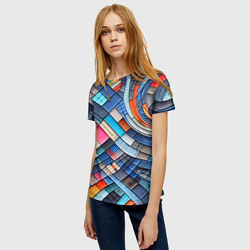Женская футболка Абстрактный авангардный пэчворк - нейросеть / 3D-принт – фото 3