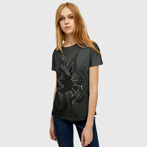 Женская футболка Черное разбитое стекло / 3D-принт – фото 3