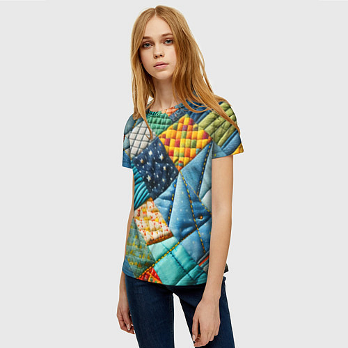 Женская футболка Лоскутное одеяло - пэчворк / 3D-принт – фото 3