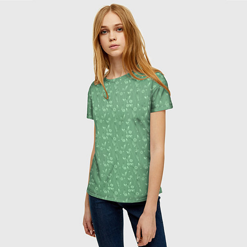 Женская футболка Яркий зеленый однотонный цветочный узор / 3D-принт – фото 3