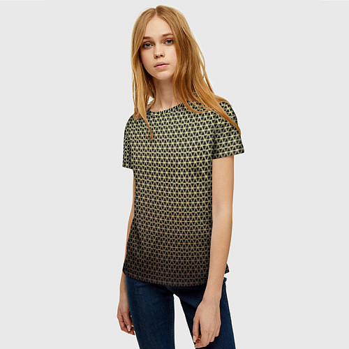 Женская футболка Паттерн чёрно-бежевый треугольники / 3D-принт – фото 3