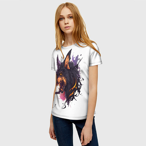 Женская футболка Демонический волк / 3D-принт – фото 3