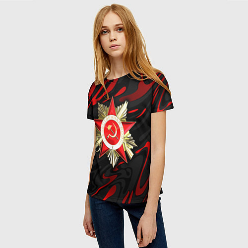 Женская футболка Великая отечественная - красные разводы / 3D-принт – фото 3