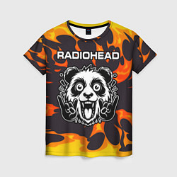 Футболка женская Radiohead рок панда и огонь, цвет: 3D-принт