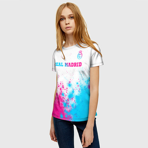 Женская футболка Real Madrid neon gradient style посередине / 3D-принт – фото 3