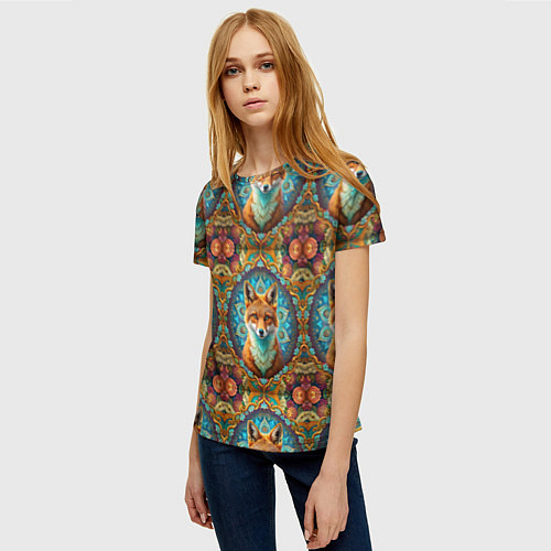 Женская футболка Лисицы и объемные узоры / 3D-принт – фото 3
