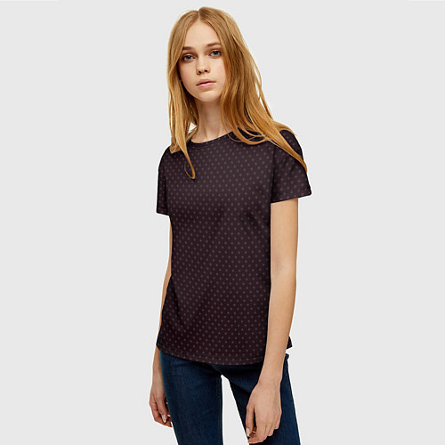 Женская футболка Тёмный бордо в мелкий ромбик / 3D-принт – фото 3