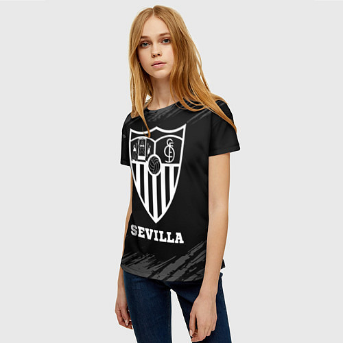 Женская футболка Sevilla sport на темном фоне / 3D-принт – фото 3