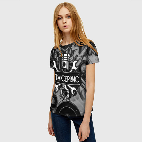 Женская футболка Автосервис - мотор / 3D-принт – фото 3