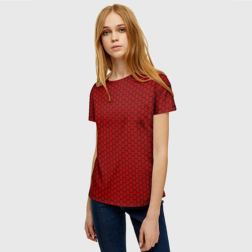 Женская футболка Арабский узор красного цвета на чёрном фоне / 3D-принт – фото 3