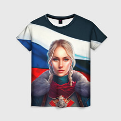 Футболка женская Блондинка с косами - флаг России, цвет: 3D-принт
