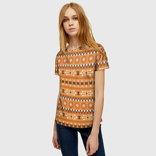 Женская футболка Этническая геометрия в коричневом цвете / 3D-принт – фото 3