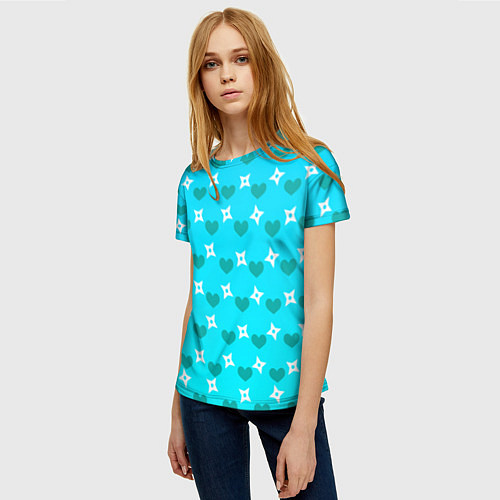 Женская футболка Сюрикены и сердечки: голубой / 3D-принт – фото 3