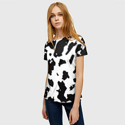 Футболка женская Черно белый коровий узор, цвет: 3D-принт — фото 2