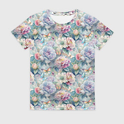 Женская футболка Цветы и бабочки летний паттерн