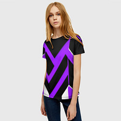 Футболка женская Фиолетово-белые полосы на чёрном фоне, цвет: 3D-принт — фото 2