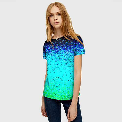 Женская футболка Пикселизация неоновых цветов / 3D-принт – фото 3