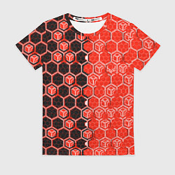 Женская футболка Техно-киберпанк шестиугольники красный и чёрный