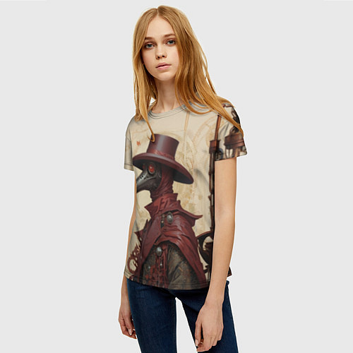 Женская футболка Чумной доктор в бардовых одеяниях / 3D-принт – фото 3