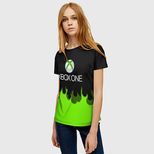 Женская футболка Xbox green fire / 3D-принт – фото 3