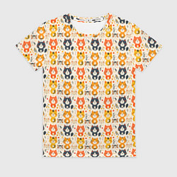Футболка женская Разноцветные котята ретро узор, цвет: 3D-принт