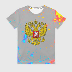 Футболка женская Герб рф огонь краски, цвет: 3D-принт