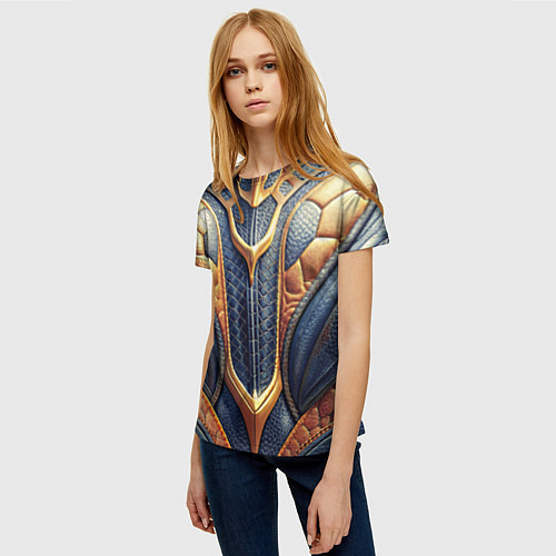 Женская футболка Темная кожаная броня с желтой оплеткой / 3D-принт – фото 3