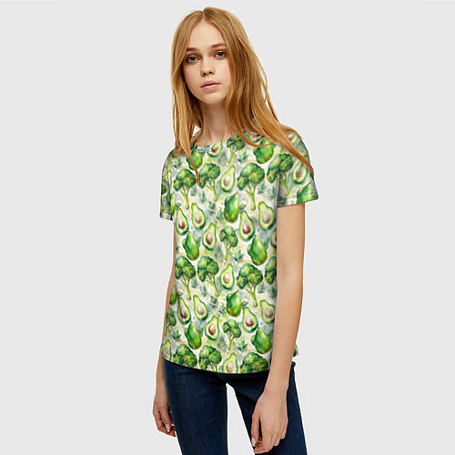 Женская футболка Авокадо и брокколи / 3D-принт – фото 3