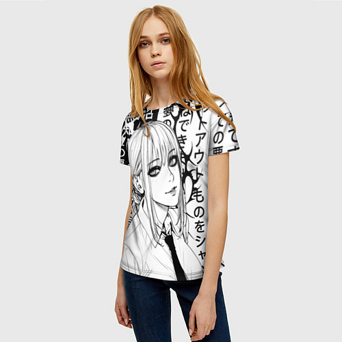 Женская футболка Макима аниме черно белое / 3D-принт – фото 3