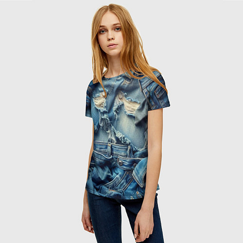 Женская футболка Denim rags - fashion trend / 3D-принт – фото 3