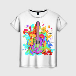 Футболка женская Разноцветная гитара, цвет: 3D-принт