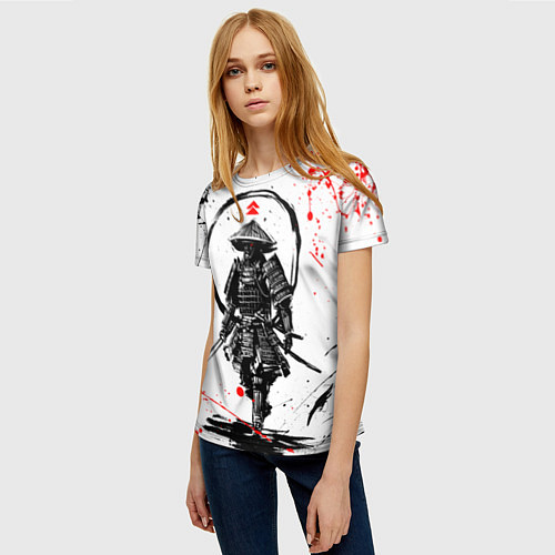 Женская футболка Самурай и брызги чернил / 3D-принт – фото 3