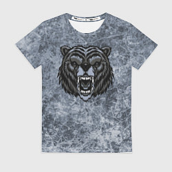 Футболка женская Серый злой медведь на сером текстурном фоне, цвет: 3D-принт
