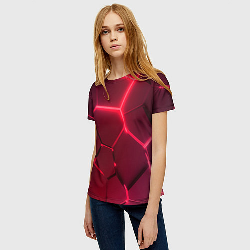 Женская футболка Маджента неоновые плиты в разломе / 3D-принт – фото 3